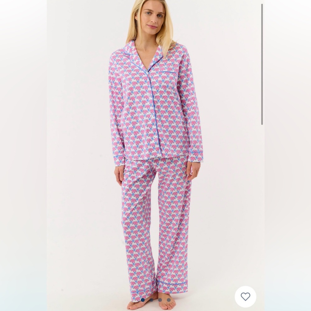 NWT Roller Rabbit Hathi Heart Long Sleeve Polo Pajama Set - Picture 1 of 4